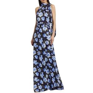 NWT SACHIN + BABI Floral Crinkle Georgette Sleeveless Tie Neck Gown Size 4